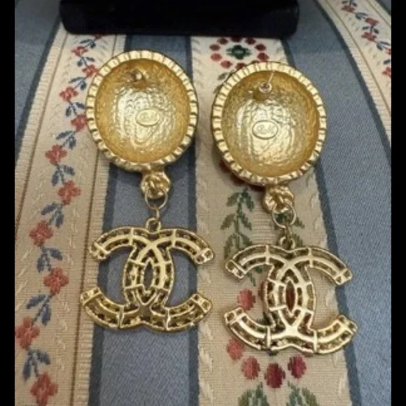 Gold Designer Logo Earrings - Picture 3 of 5